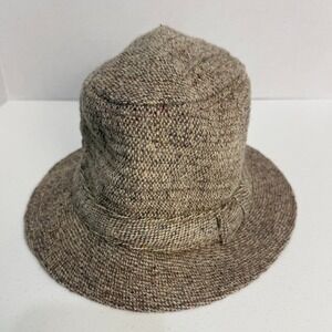 Vintage Norm Thompson Mens Irish Country Hat Brown Wool Tweed Fedora Medium